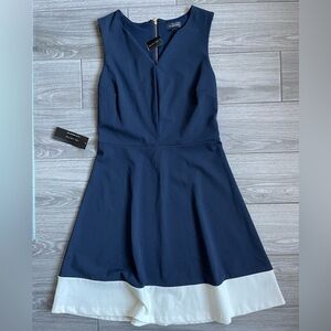 The Limited: Women’s Navy Sleeveless Dress, white stripe on border, size S-NWT••